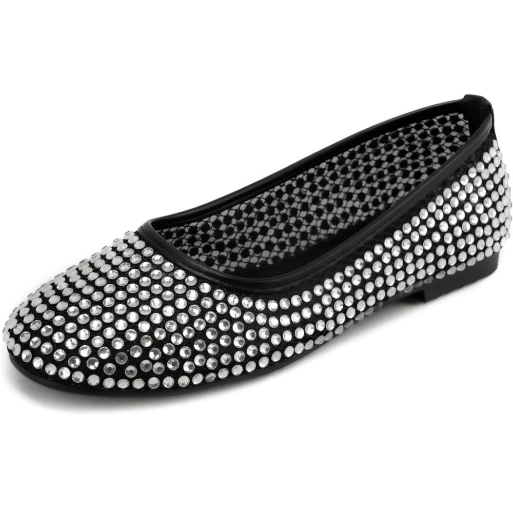 KaroNairy Rhinestone Sparkly Ballet Flats Mesh Black Shoes 9 NWT - Picture 3 of 16